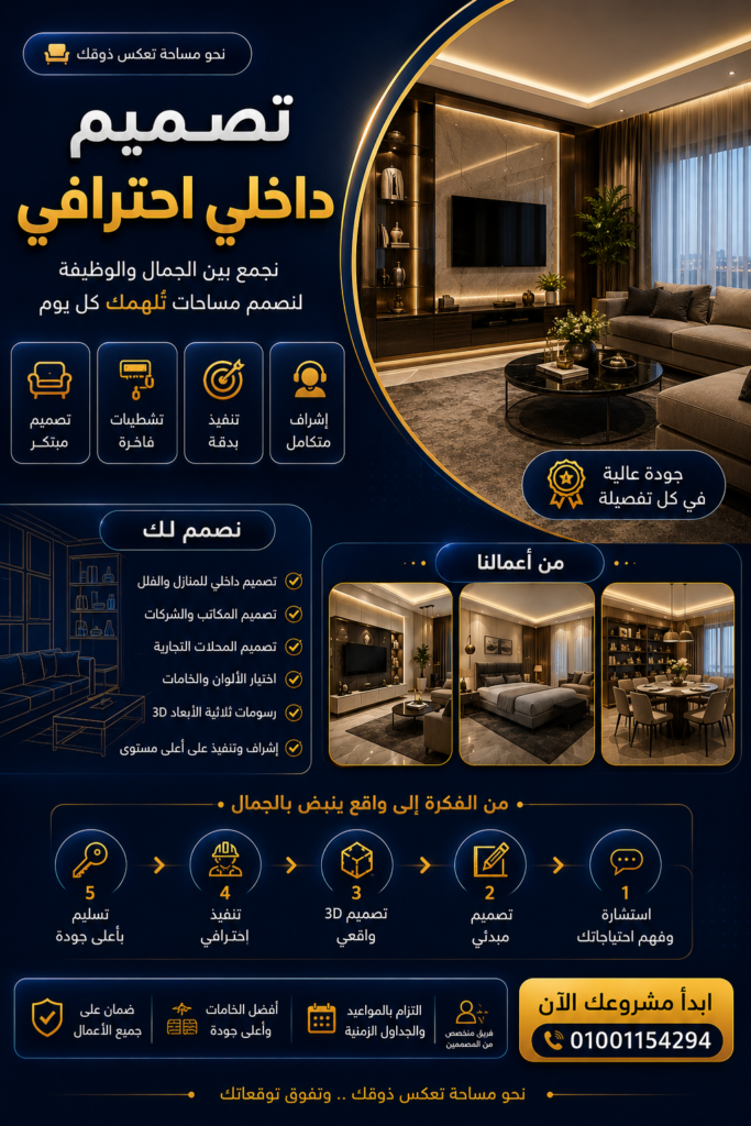 تصميم Interior Design | خدمات تصميم داخلي احترافية للمكاتب والشقق والفلل والعيادات